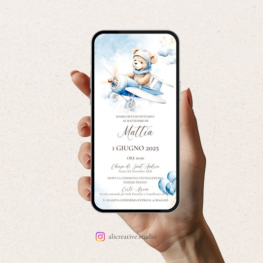 Invito Digitale Orsetto e Volante sul Aeroplanino