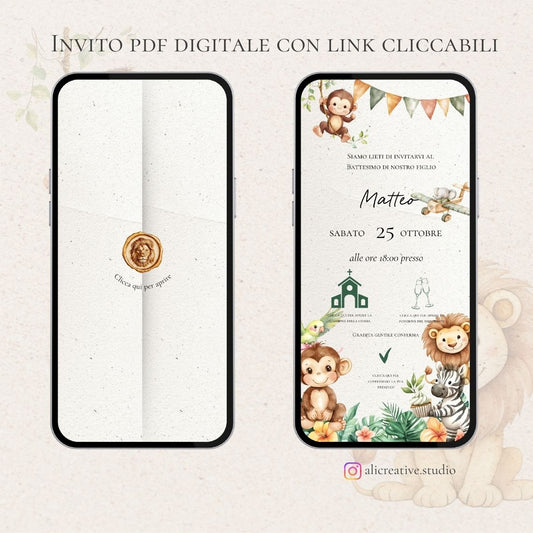 Invito Interattivo con Link Cliccabili Safari e Animali della Giungla