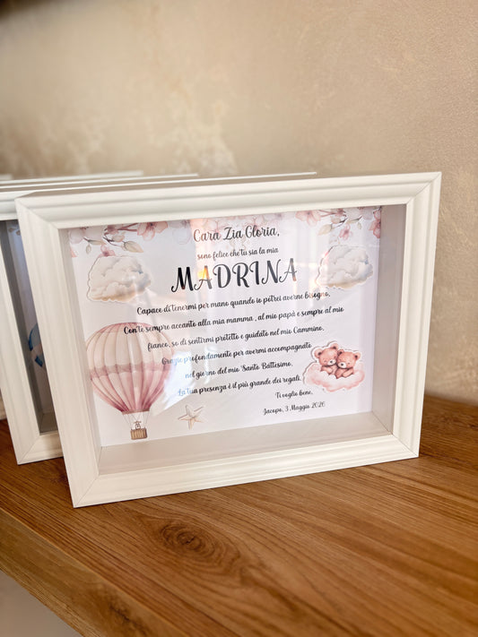 Stampa Personalizzata Padrino / Madrina – Quadro con immagini in rilievo | Battesimo con Illustrazioni Acquerello