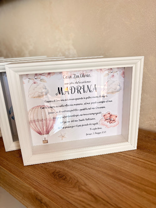 Stampa Personalizzata Padrino / Madrina – Quadro con immagini in rilievo | Battesimo con Illustrazioni Acquerello
