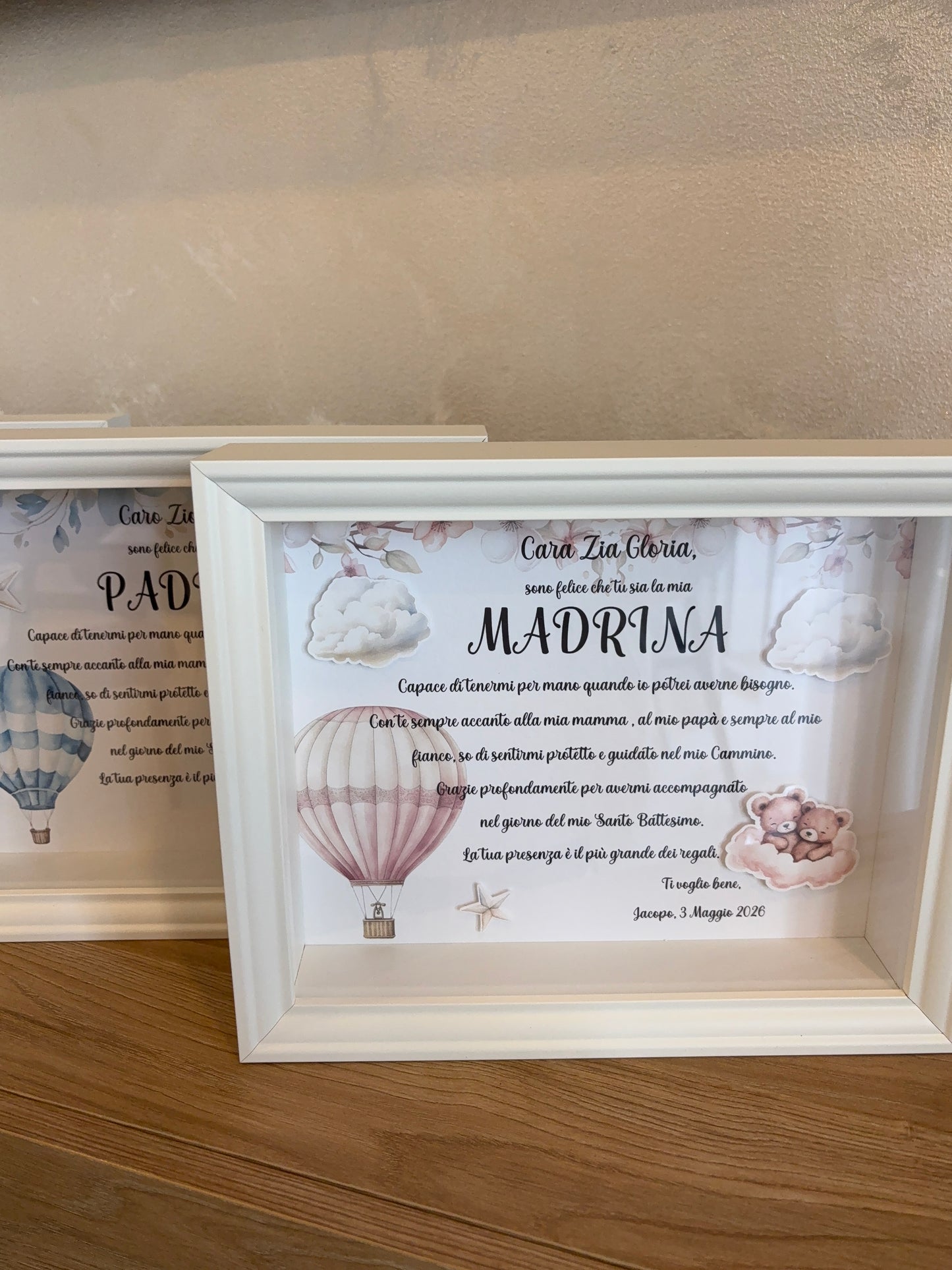 Stampa Personalizzata Padrino / Madrina – Quadro con immagini in rilievo | Battesimo con Illustrazioni Acquerello