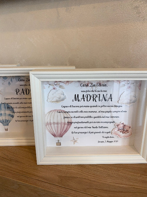 Stampa Personalizzata Padrino / Madrina – Quadro con immagini in rilievo | Battesimo con Illustrazioni Acquerello