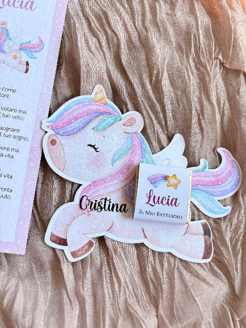Segnalibro/Segnaposto Battesimo Unicorno Rosa