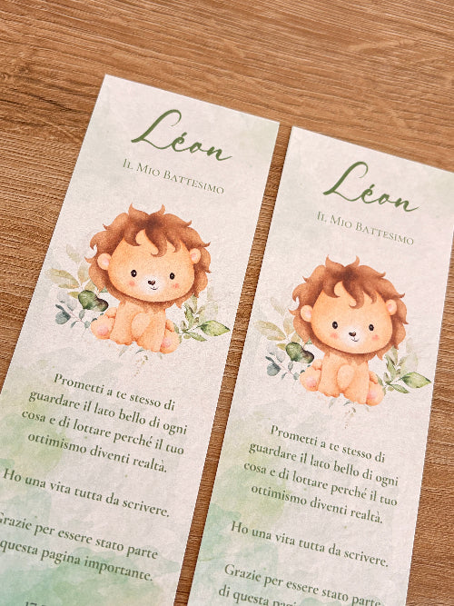 Segnalibro Battesimo Leoncino Verde | Bomboniera Personalizzata