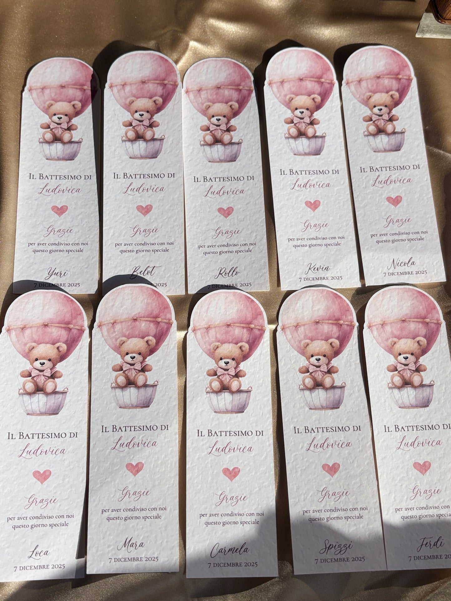 Segnalibro/Segnaposto Battesimo Orsetta Rosa e Mongolfiera