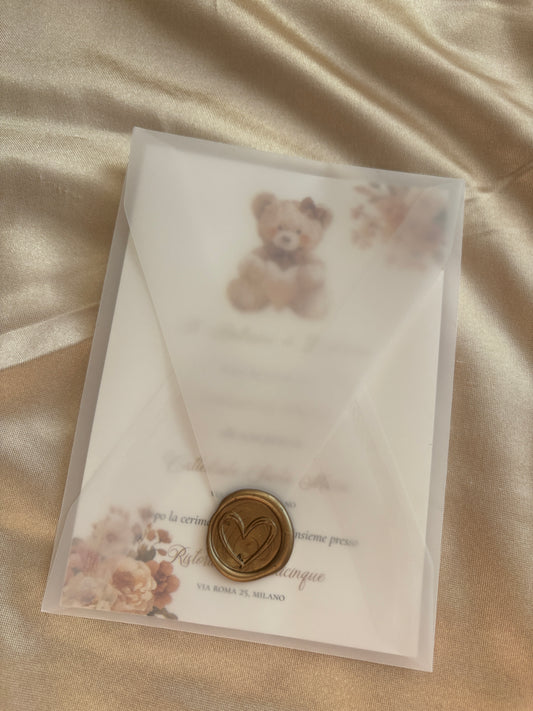 Invito Battesimo Orsetto – Coordinato Cartaceo Elegante