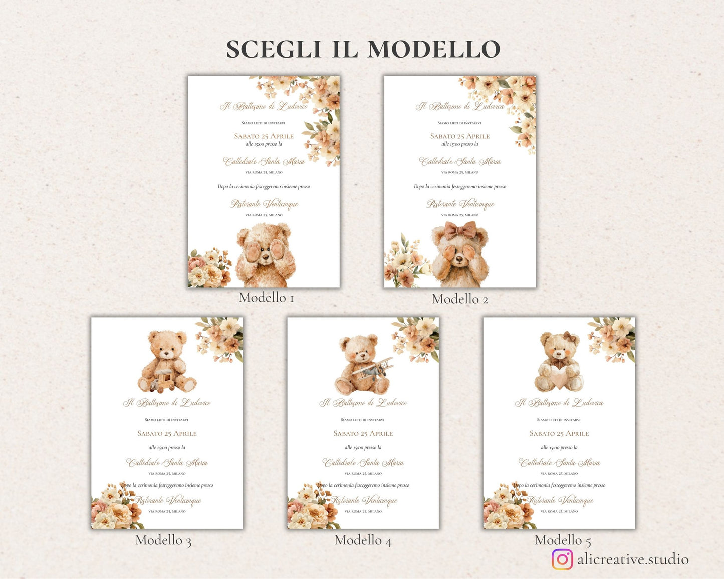 Invito Battesimo Orsetto – Coordinato Cartaceo Elegante