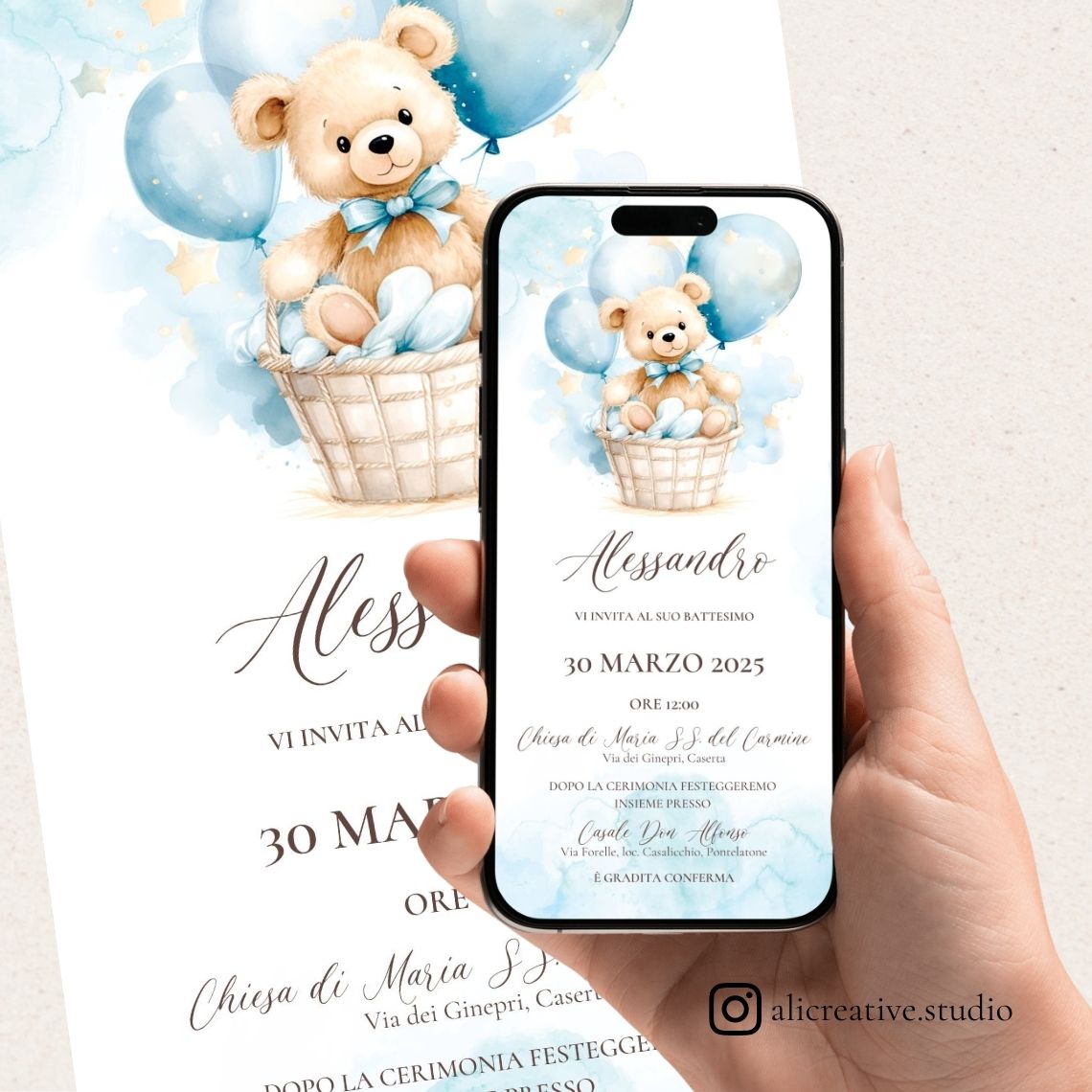 Invito Digitale Orsetto e Palloncini