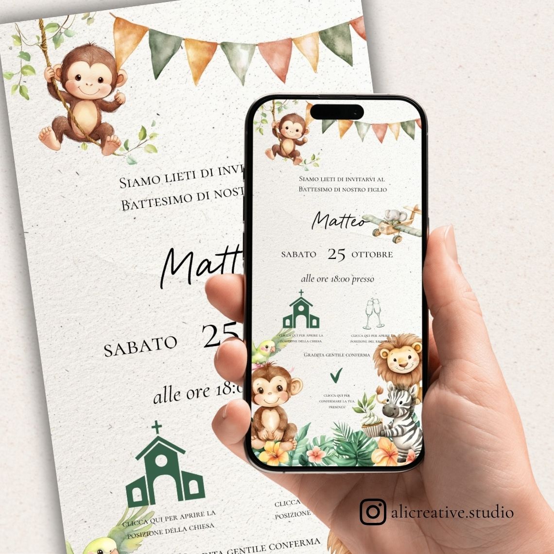 Invito Interattivo con Link Cliccabili Safari e Animali della Giungla