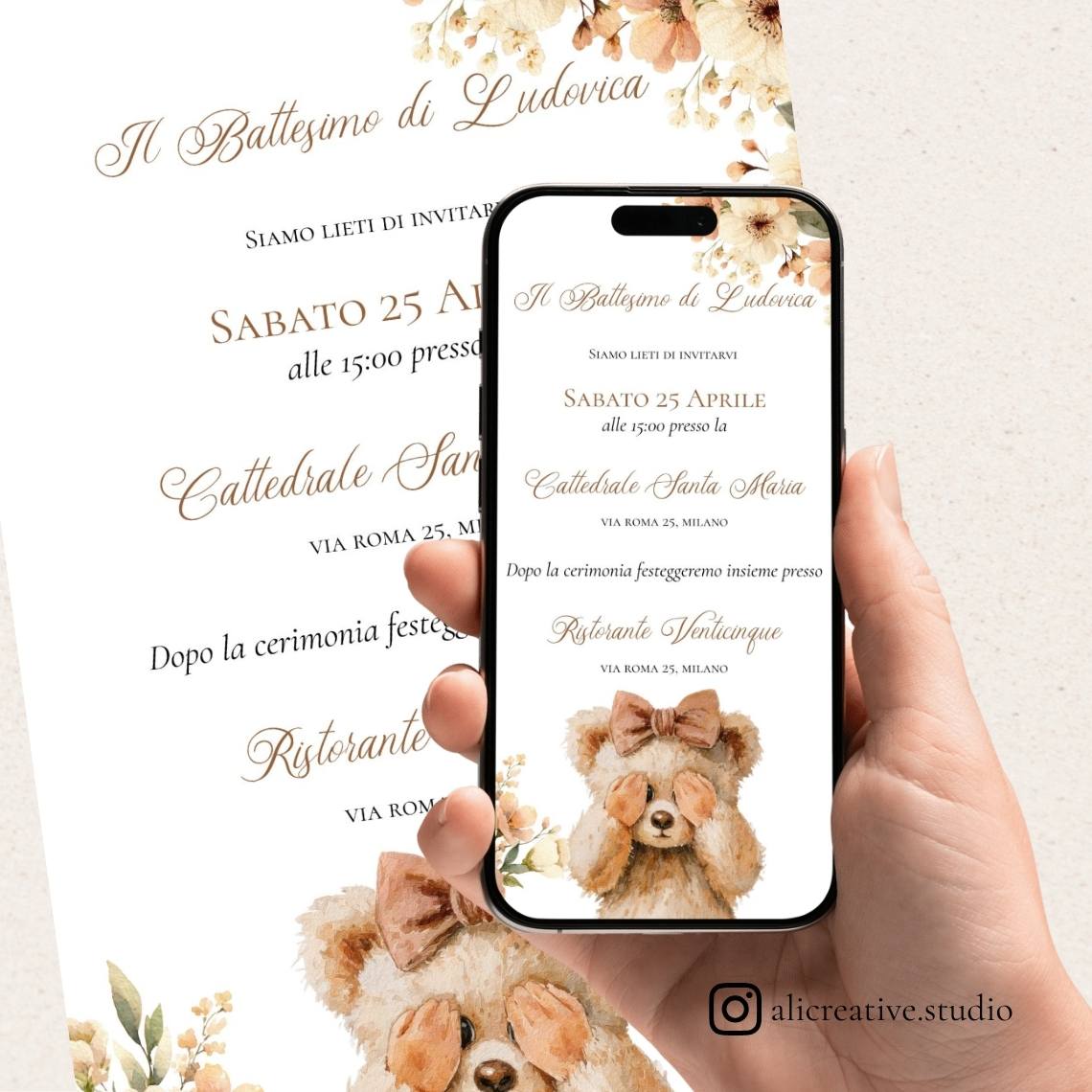 Invito Digitale Orsetta Fiocco Fluffy