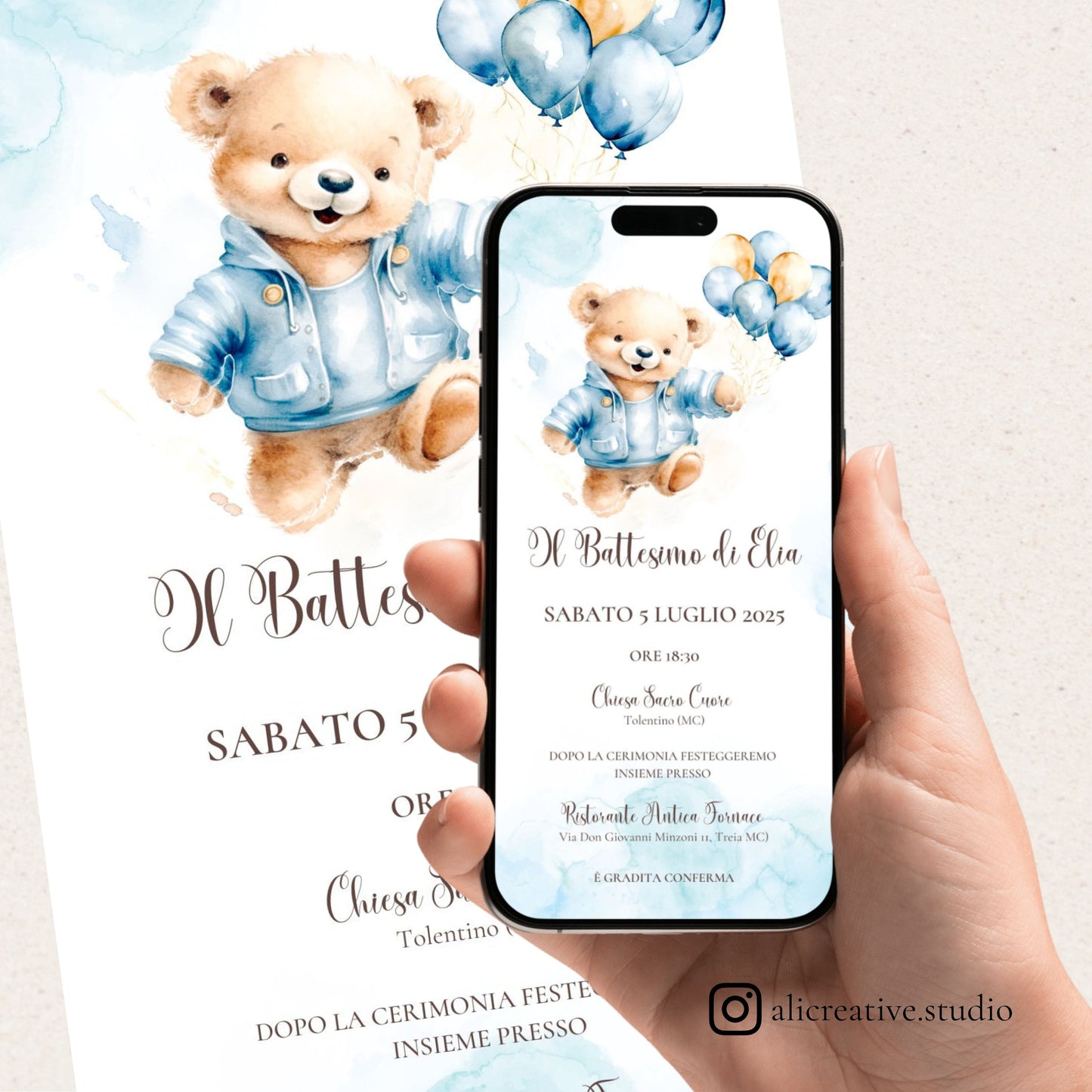Invito Digitale Orsetto e Palloncini