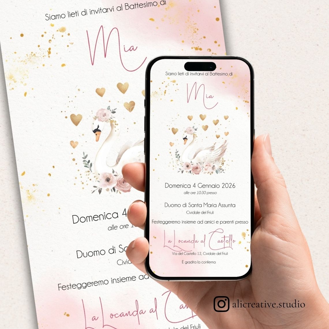 Invito Digitale Cigni Rosa
