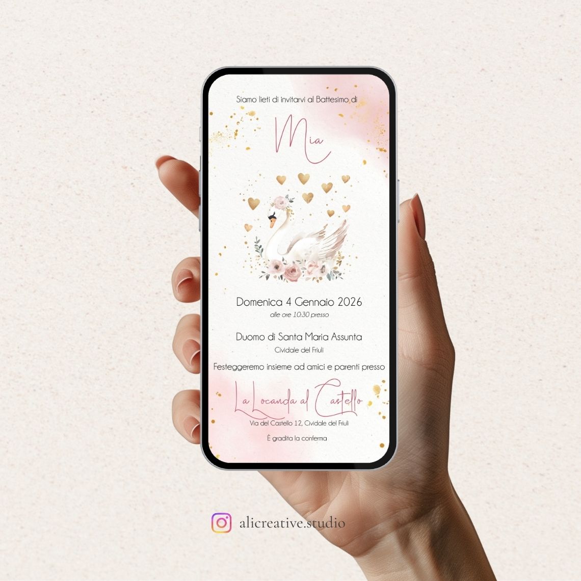 Invito Digitale Cigni Rosa