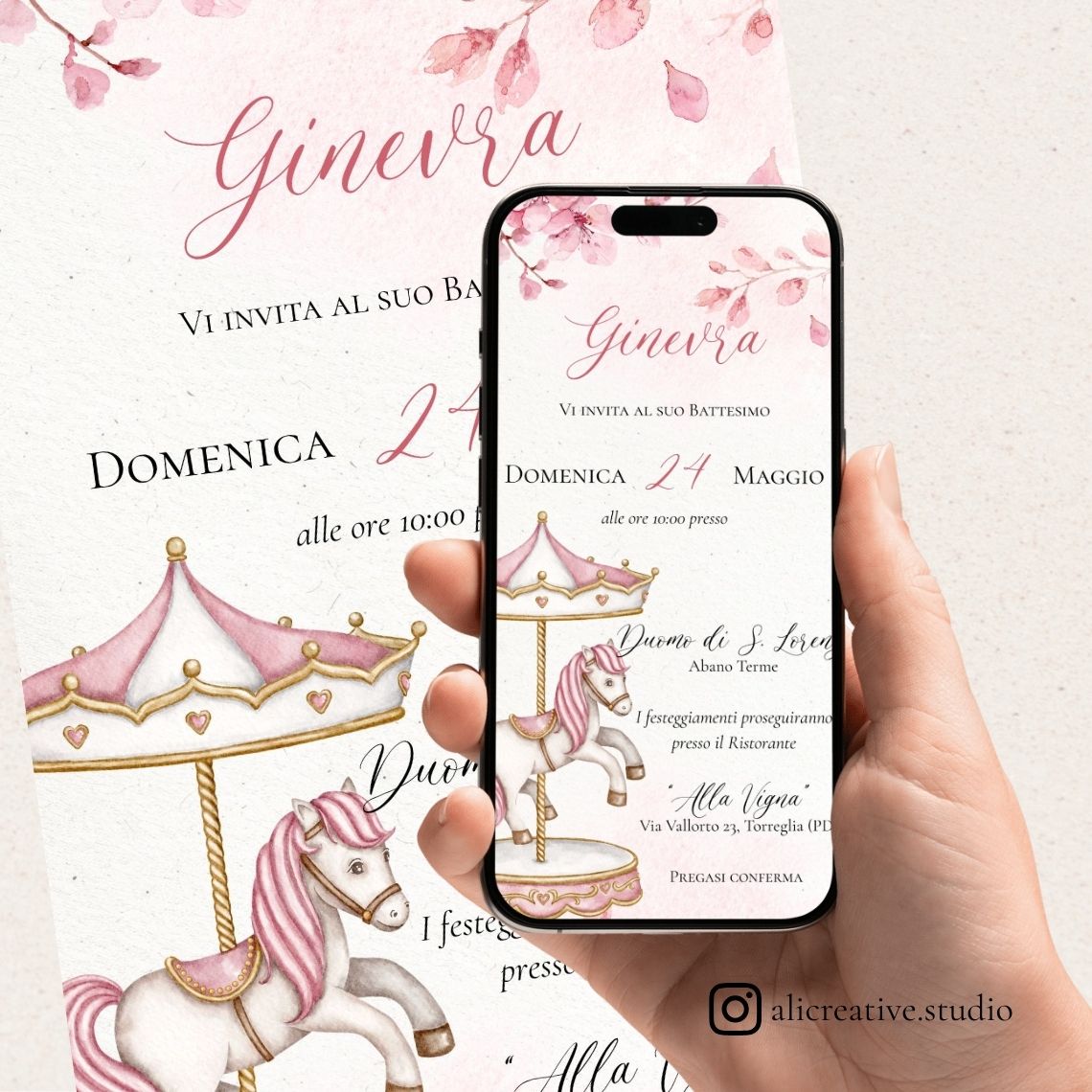 Invito Digitale Carosello/Giostra Rosa