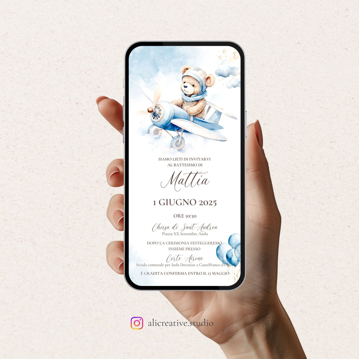 Invito Digitale Orsetto e Volante sul Aeroplanino