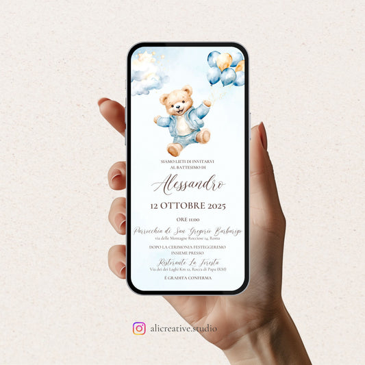 Invito Digitale Orsetto e Palloncino