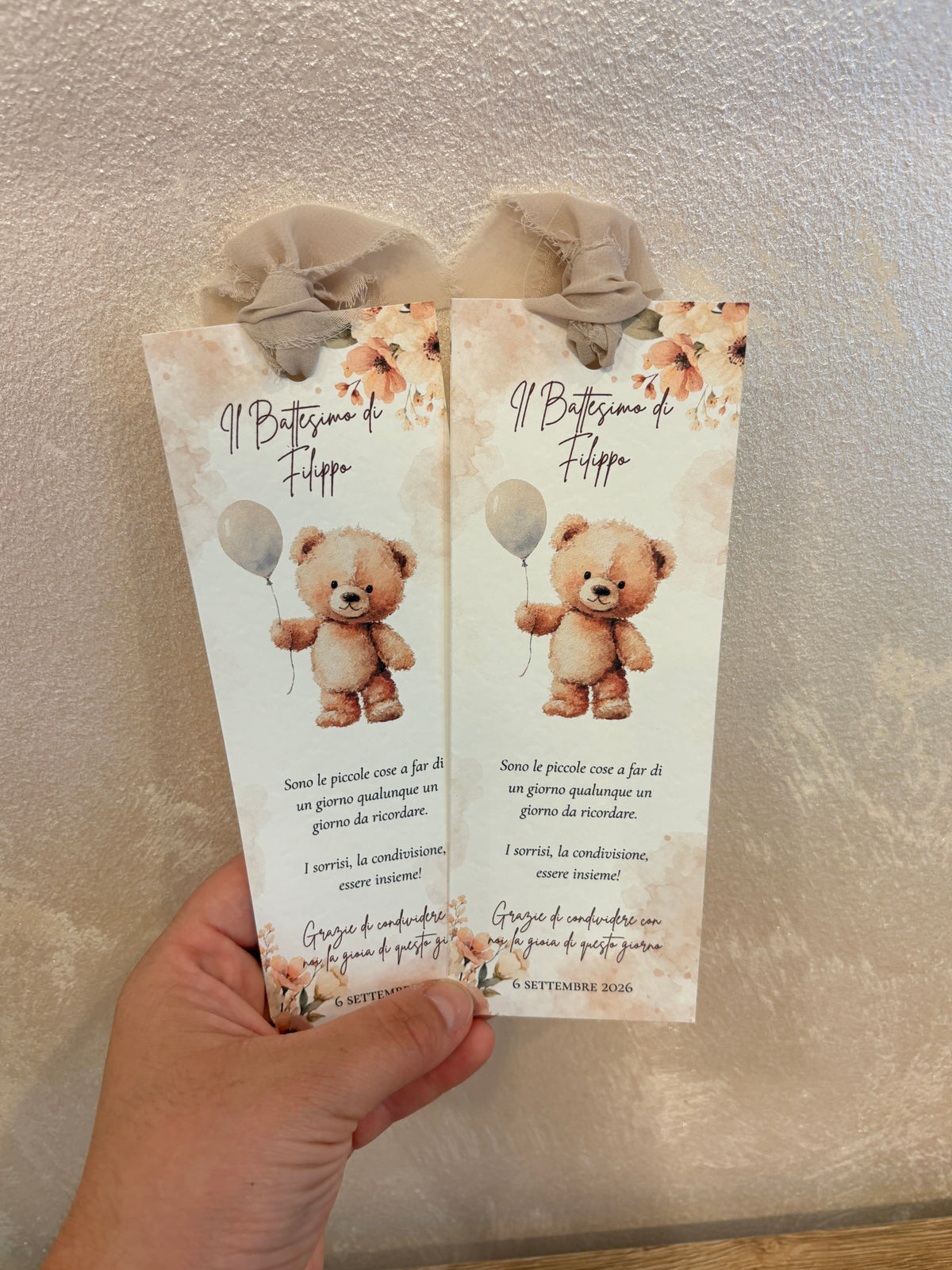 Segnalibro Battesimo Bimbo – Bomboniera Acquerello Fluffy bears