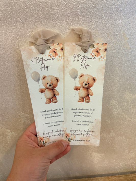 Segnalibro Battesimo Bimbo – Bomboniera Acquerello Fluffy bears