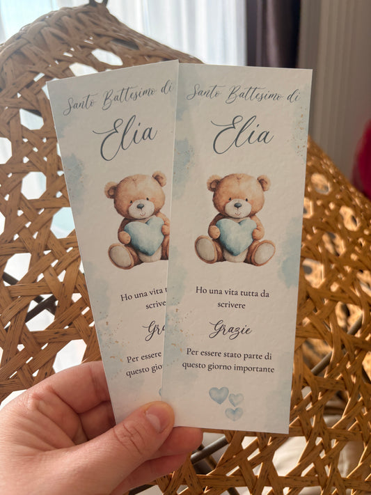 Segnalibro personalizzato Battesimo – Orsetto con cuore | Ricordo Battesimo bambino/bambina