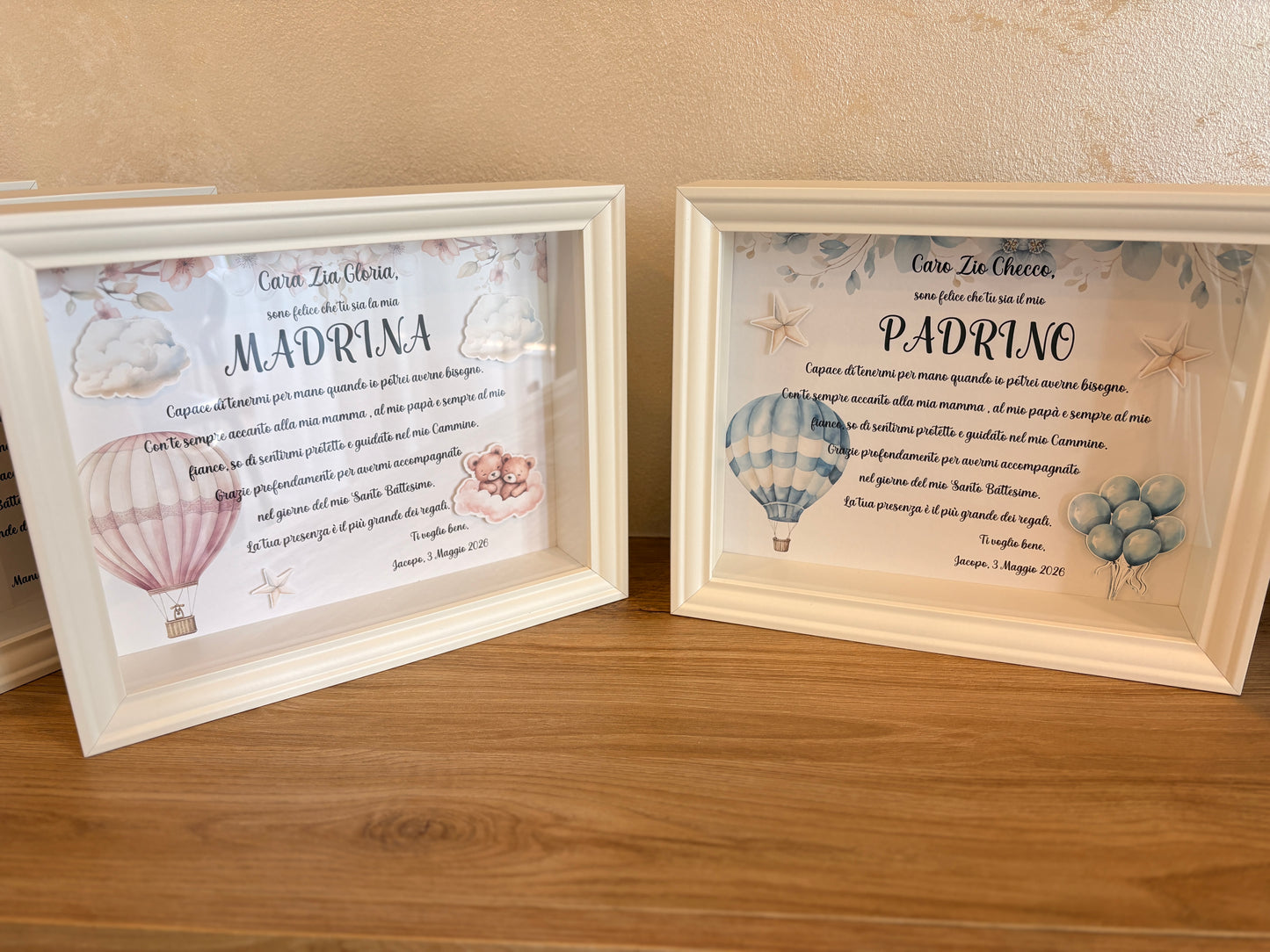 Stampa Personalizzata Padrino / Madrina – Quadro con immagini in rilievo | Battesimo con Illustrazioni Acquerello