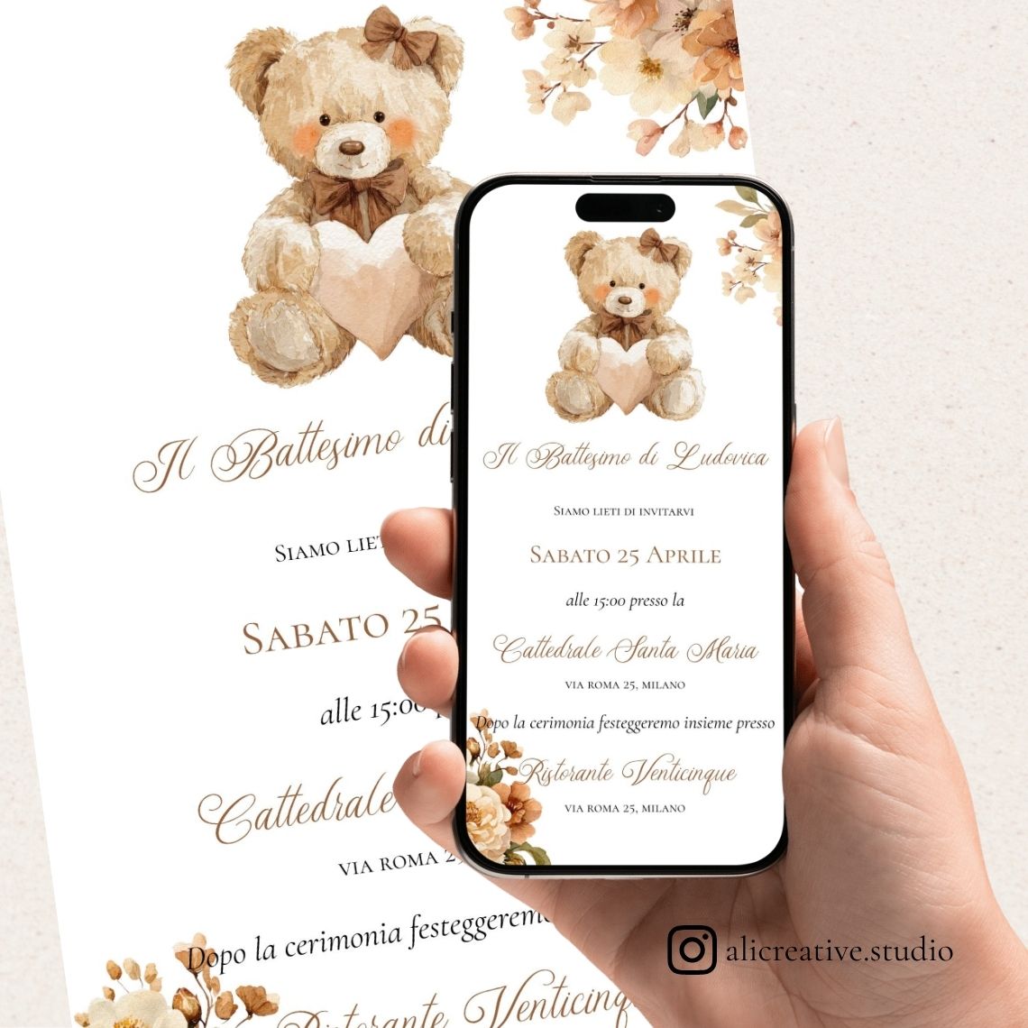 Invito Digitale Orsetta con Cuore