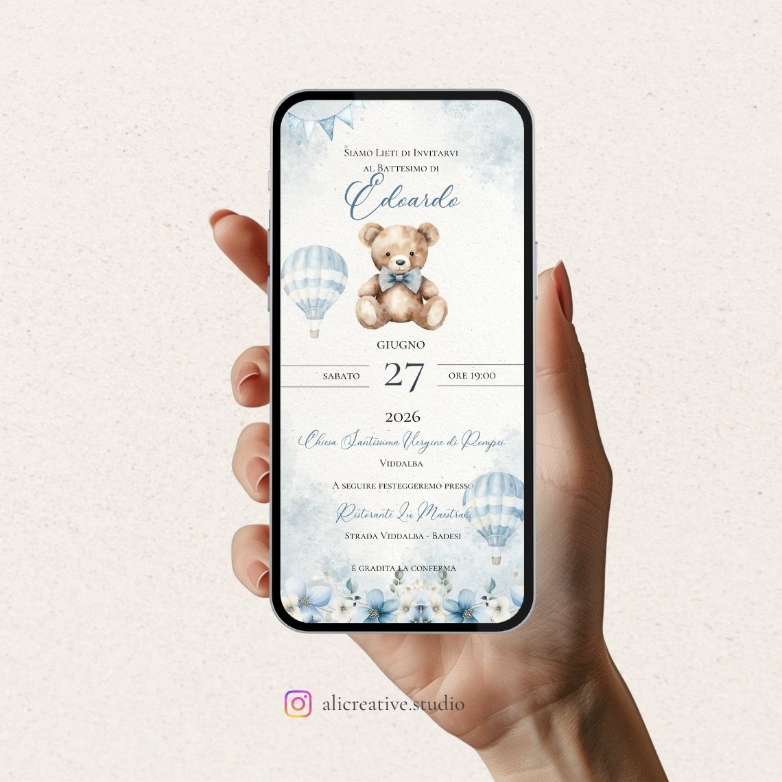 Invito Digitale Osetto Blu