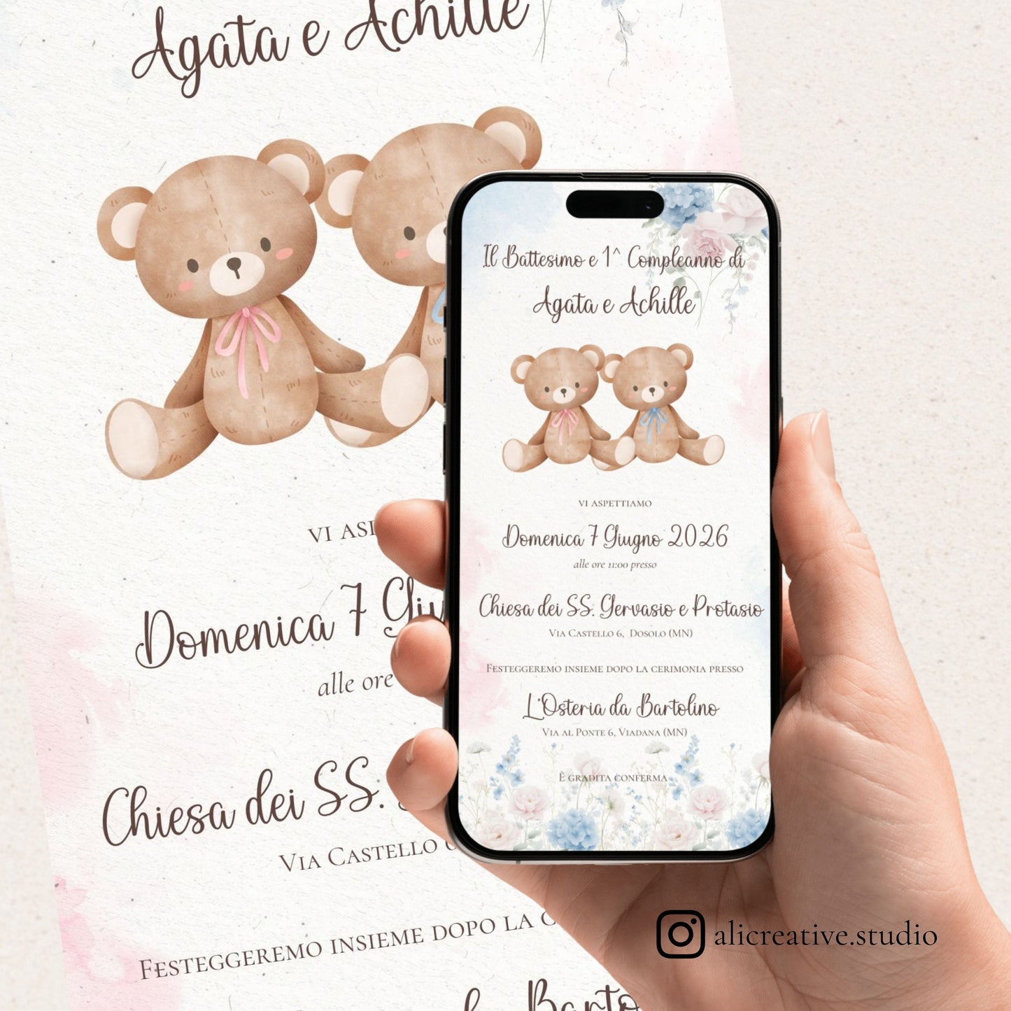 Invito Digitale Orsetti Gemelli