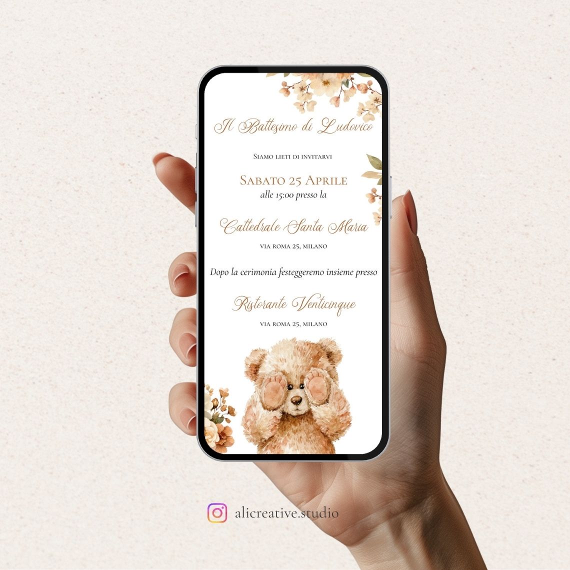 Invito Digitale Orsetto Fluffy