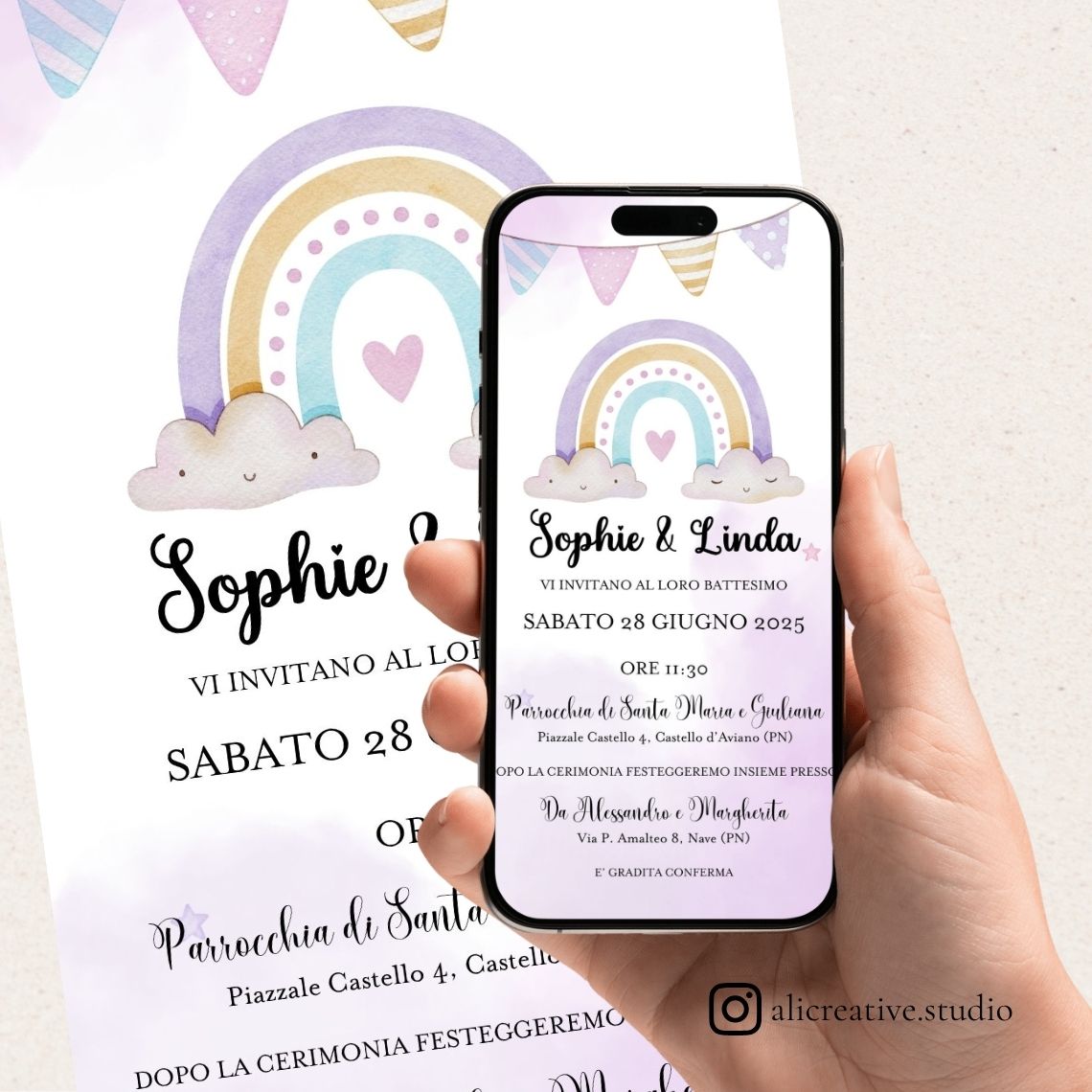 Invito Digitale con Arcobaleno Viola