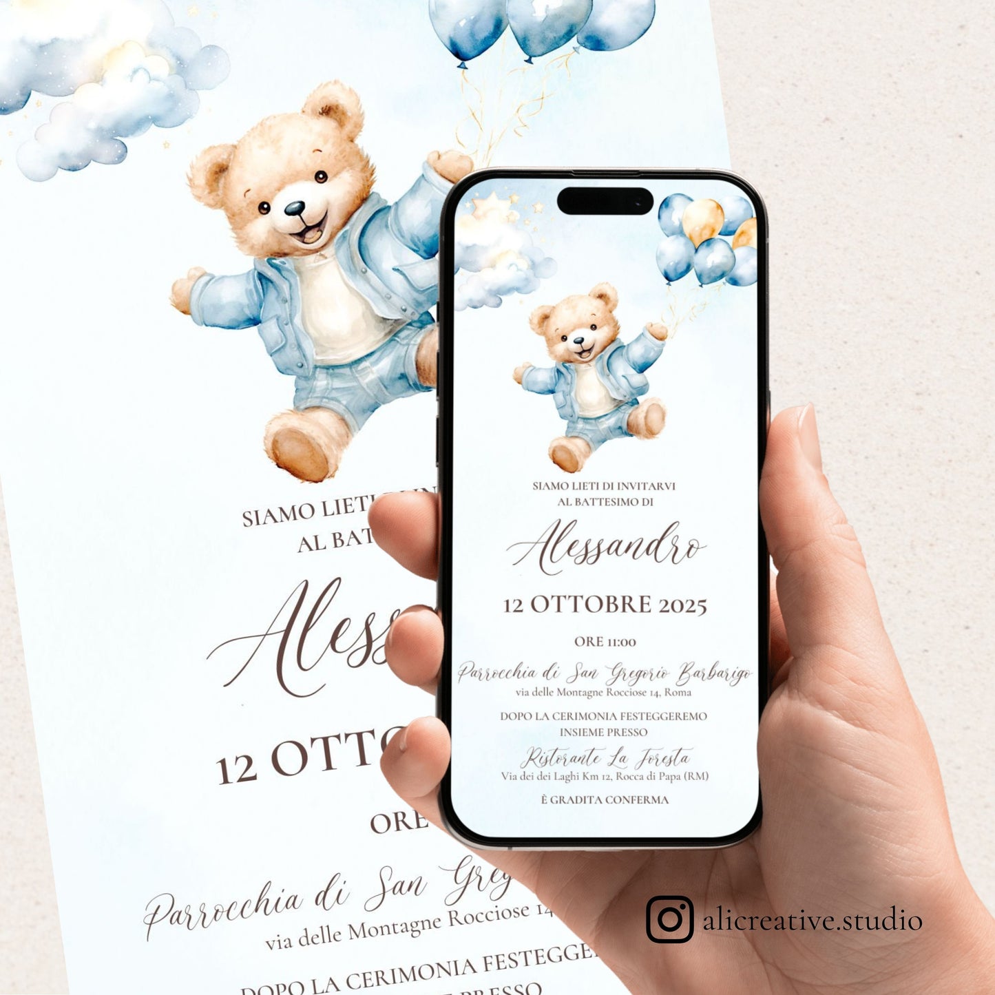 Invito Digitale Orsetto e Palloncino