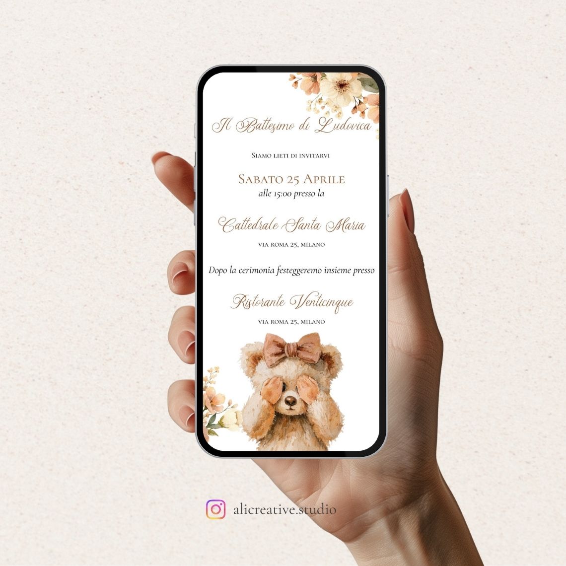 Invito Digitale Orsetta Fiocco Fluffy