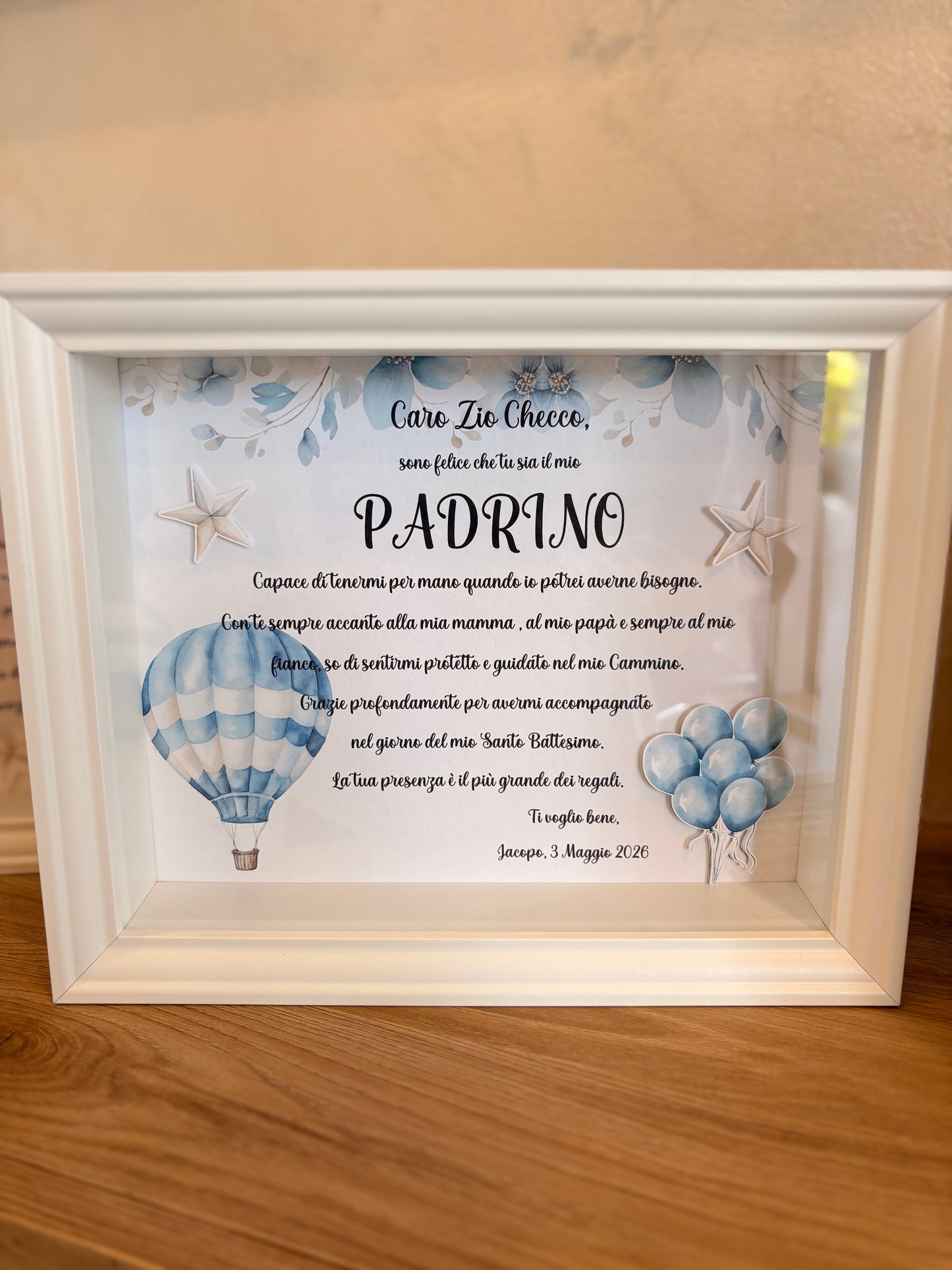 Stampa Personalizzata Padrino / Madrina – Quadro con immagini in rilievo | Battesimo con Illustrazioni Acquerello