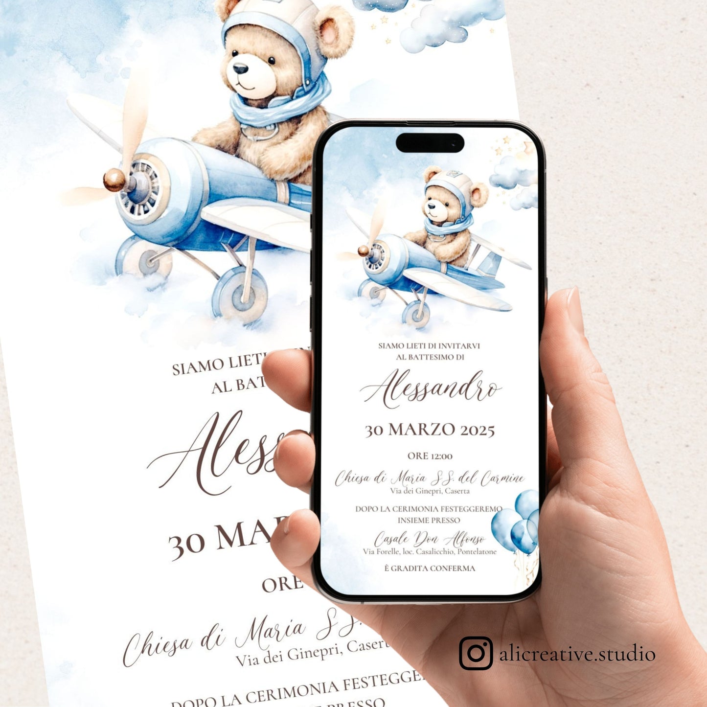 Invito Digitale Orsetto e Volante sul Aeroplanino