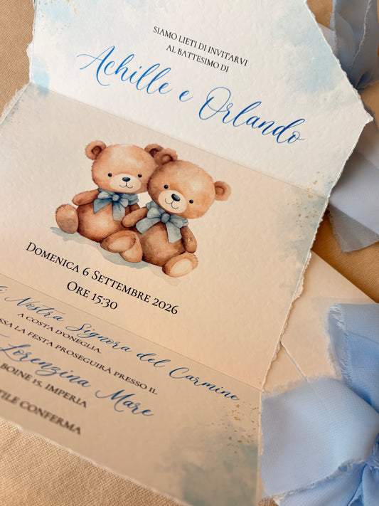 Invito Battesimo Orsetti Gemelli