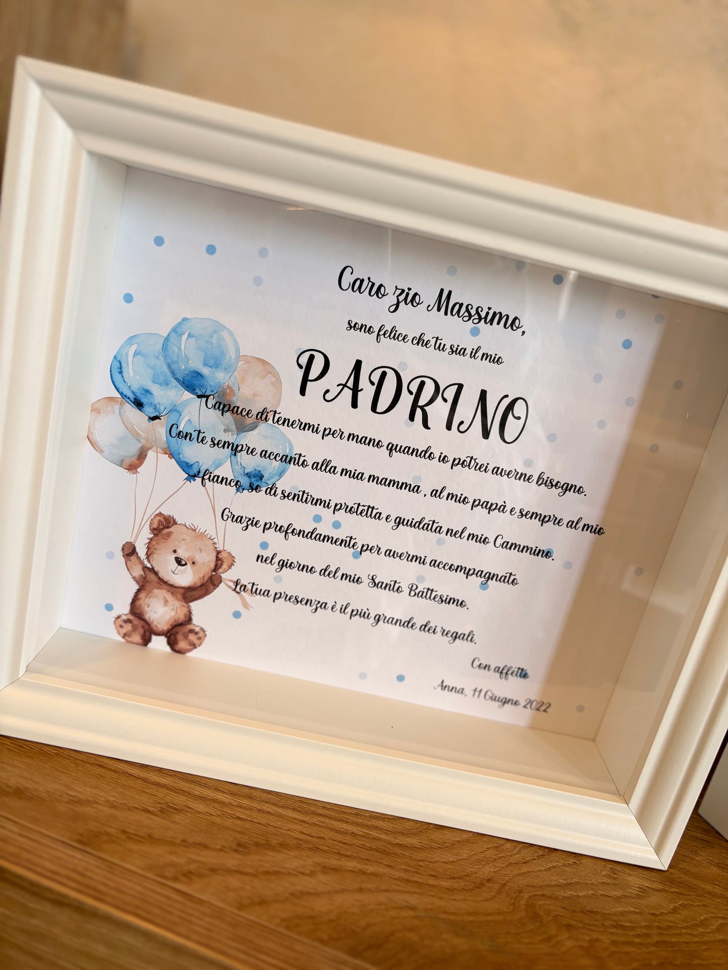 Stampa Personalizzata Padrino / Madrina – Quadro con immagini in rilievo | Battesimo con Illustrazioni Acquerello