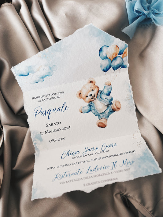 Invito Battesimo Orsetto con Palloncini