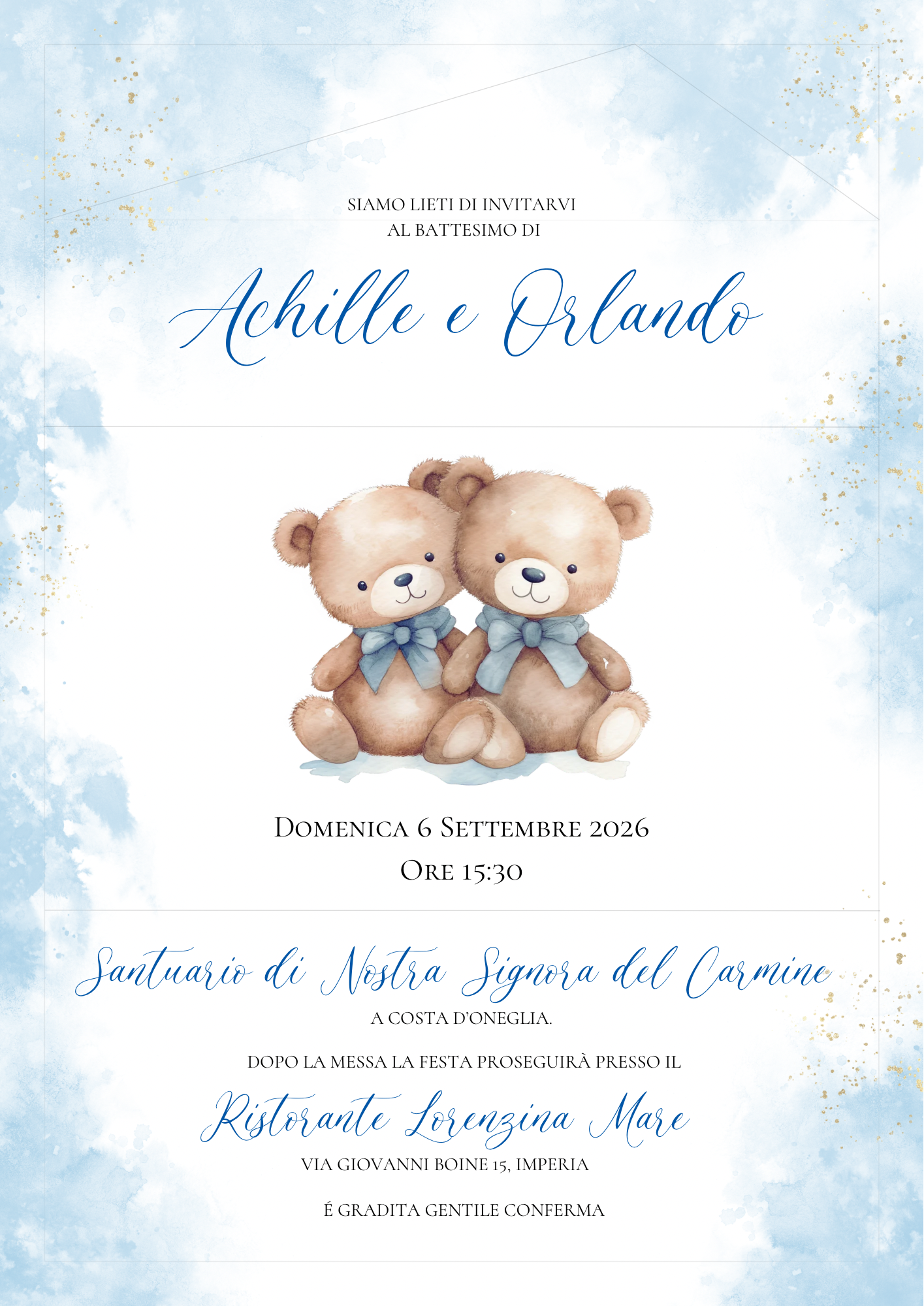 Invito Battesimo Orsetti Gemelli