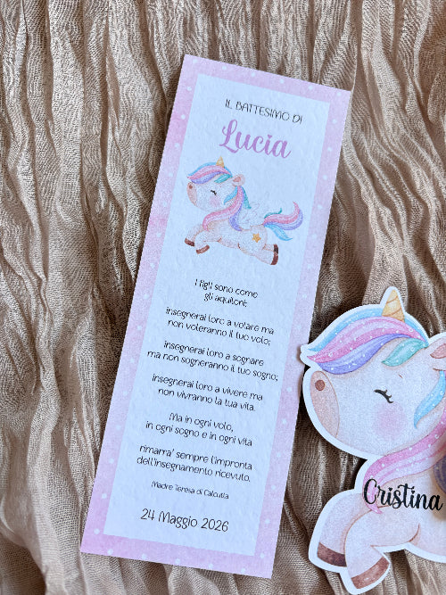Segnalibro/Segnaposto Battesimo Unicorno Rosa