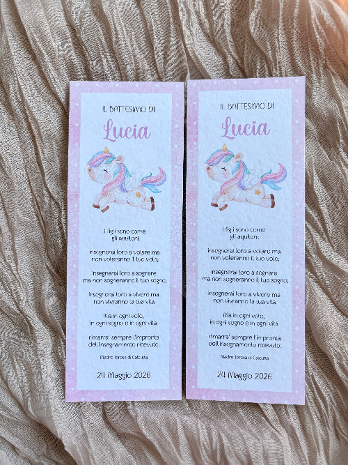 Segnalibro/Segnaposto Battesimo Unicorno Rosa