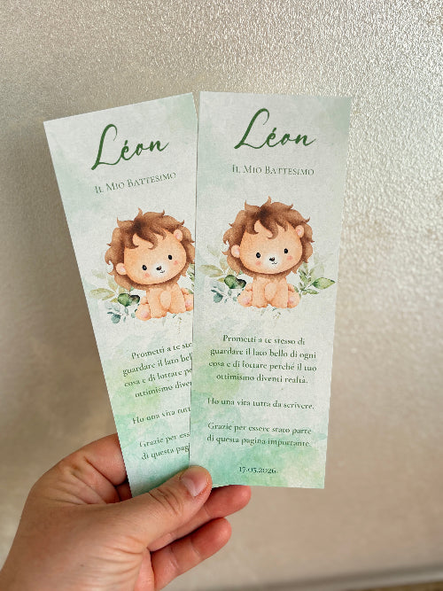 Segnalibro Battesimo Leoncino Verde | Bomboniera Personalizzata