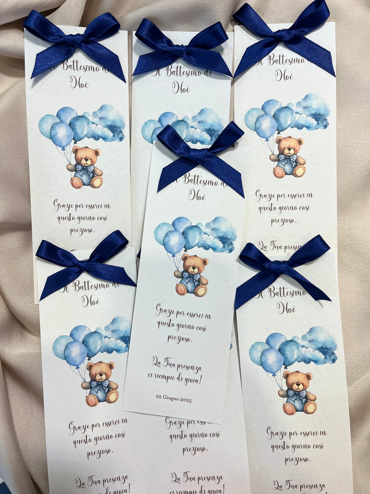 Segnalibro personalizzato Battesimo Orso con Palloncini e Fiocco