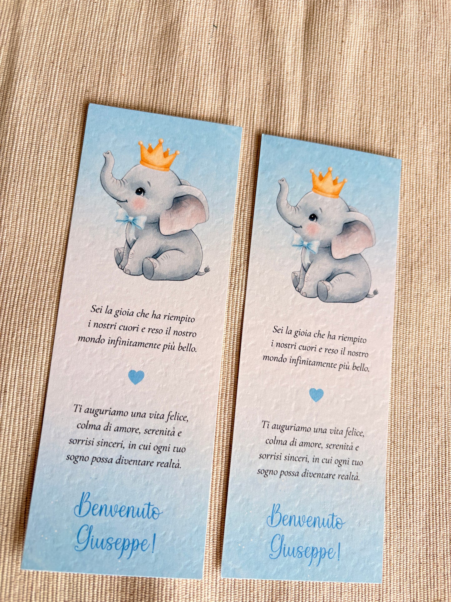 Segnalibro Benvenuto Elefantino con Corona e Fiocco