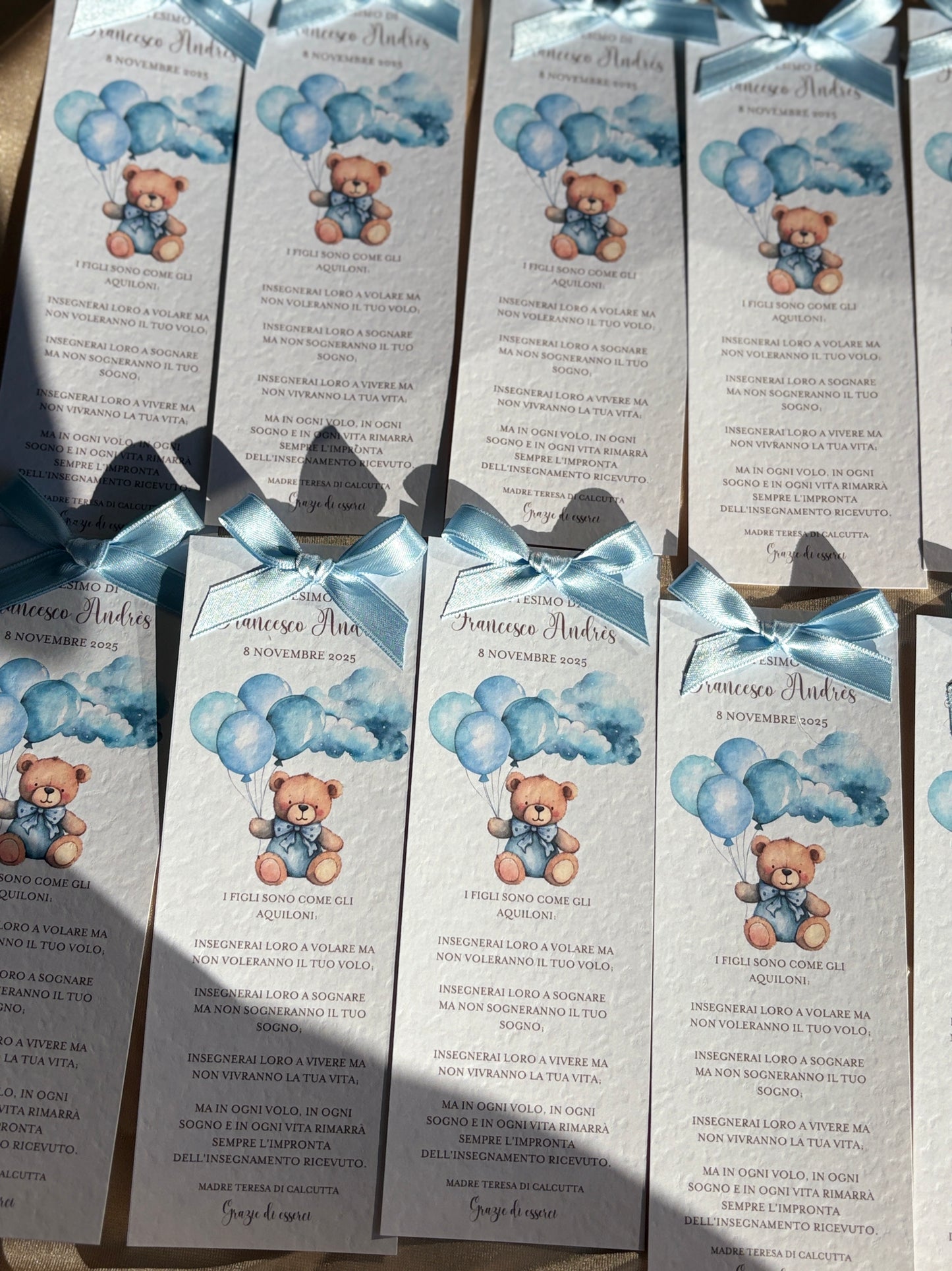 Segnalibro personalizzato Battesimo Orso con Palloncini e Fiocco