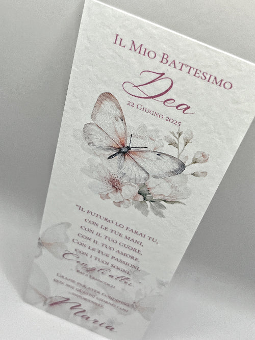 Segnalibro Personalizzato Battesimo – Bomboniera Acquarello Fiori e Farfalle