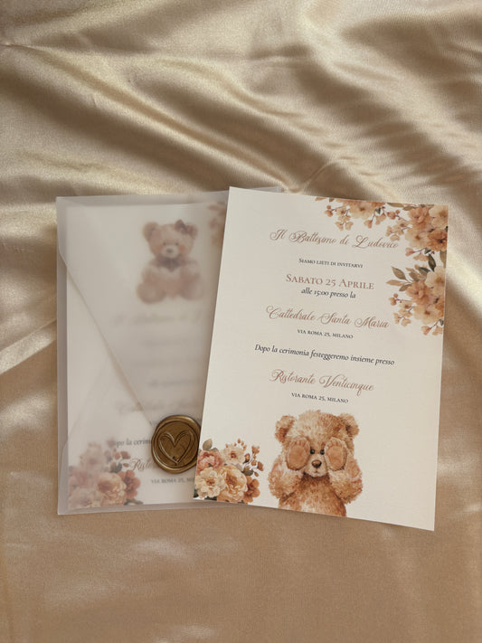 Invito Battesimo Orsetto – Coordinato Cartaceo Elegante