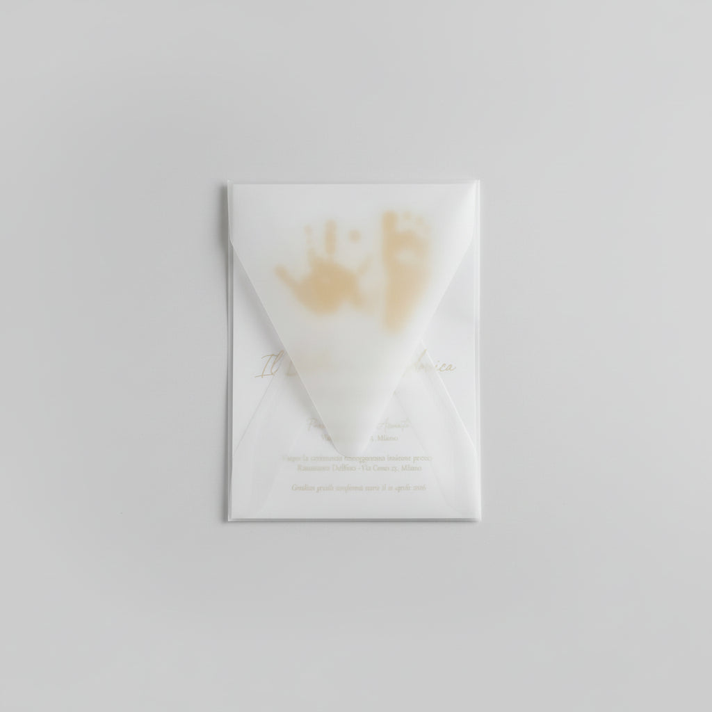 Invito Battesimo con Foil Oro – Carta Bianca Pesante e Busta Trasparente
