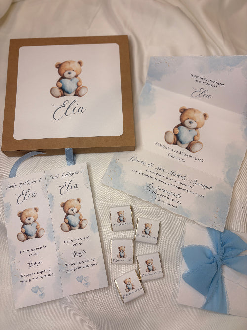 Coordinato Battesimo Bimbo – Party Kit Orsetto Acquerello Azzurro
