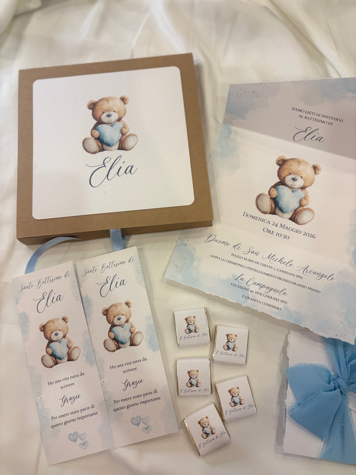 Coordinato Battesimo Bimbo – Orsetto con il Cuore Azzurro