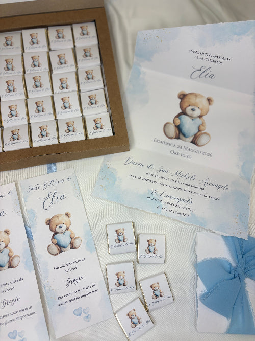 Coordinato Battesimo Bimbo – Party Kit Orsetto Acquerello Azzurro