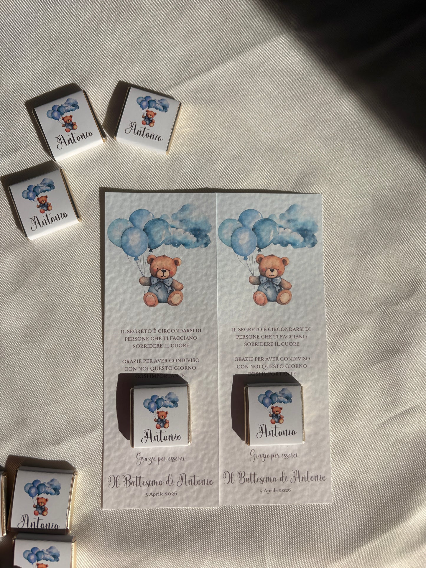 Segnalibro personalizzato Battesimo Orso con Palloncini e Fiocco